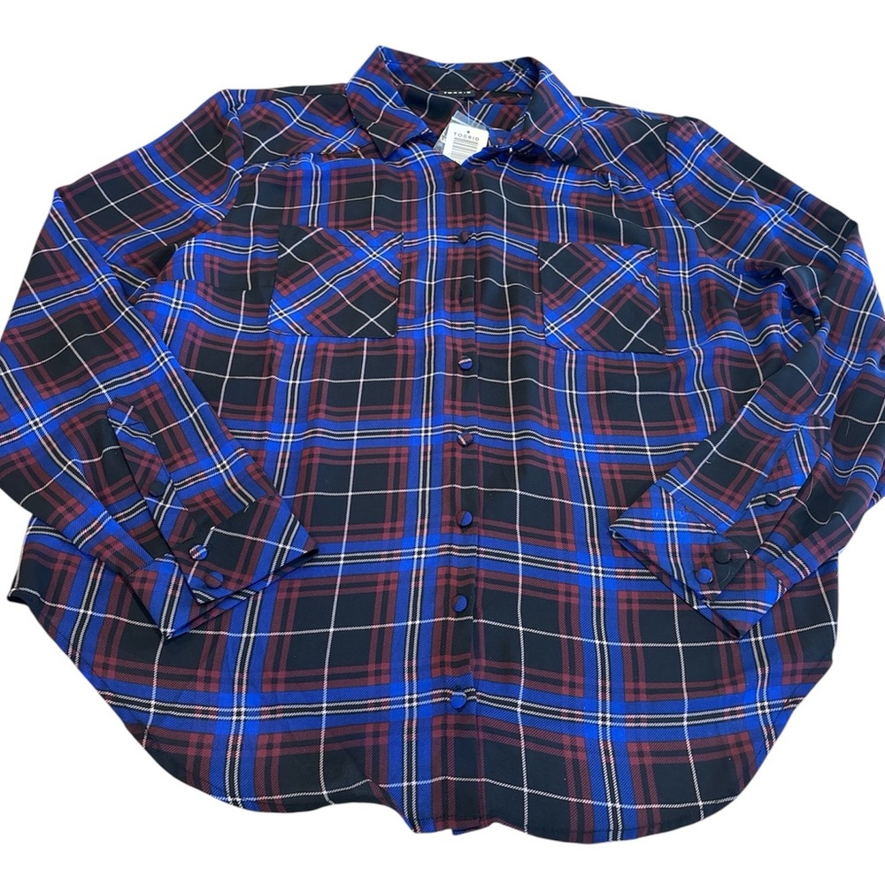 Torrid Madison Georgette Blouse Plus Size Women’s 0 Blue Plaid Semi Sheer NWT